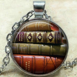 Book pendant, book necklace, book jewelry, books, library necklace, library pendant, bookshelf necklace, Pendant #HG238P