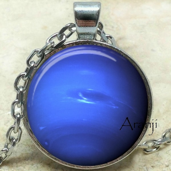 Planet Neptune art pendant, planet pendant, space pendant, Neptune necklace, planet jewelry, solar system, space jewelry, Pendant #SP194P