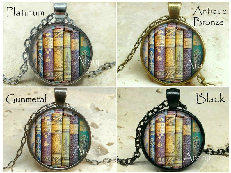 Book pendant, book necklace, book jewelry, bookshelf necklace, bookshelf pendant, gift for bookworm PendantHG233P image 2