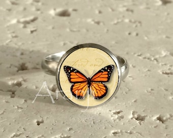 Monarch butterfly ring, butterfly art ring, art ring, monarch butterfly jewelry, butterfly ring, adjustable butterfly ring, Ring#AN243R