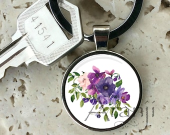 Ciara watercolor flower keychain, key chain, key ring, key fob, flower keychain, floral key chain, keychain #PL170K