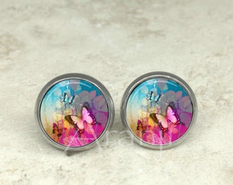 Butterfly earrings, pink butterfly post earrings, pink butterfly jewelry, pink butterfly stud earrings AN196E