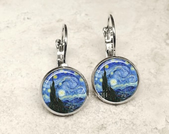 Van Gogh Starry Night earrings, Starry Night earrings, Van Gogh earrings, Starry Night jewelry, Starry Night, fine art earrings AR145LB