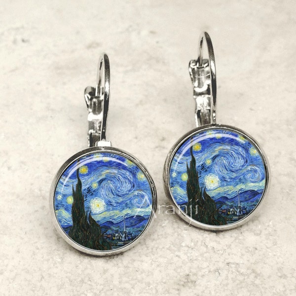 Van Gogh Starry Night earrings, Starry Night earrings, Van Gogh earrings, Starry Night jewelry, Starry Night, fine art earrings AR145LB