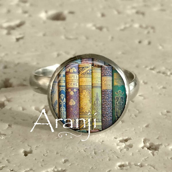 Book ring, books ring, bookshelf jewelry, books jewelry, book adjustable ring, gift for bookworm, bookshelf, Ring#HG233R