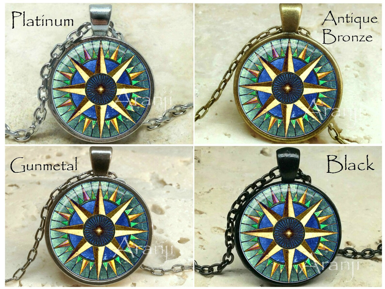 Ancient Mariner's Compass Art Pendant Compass Necklace Etsy