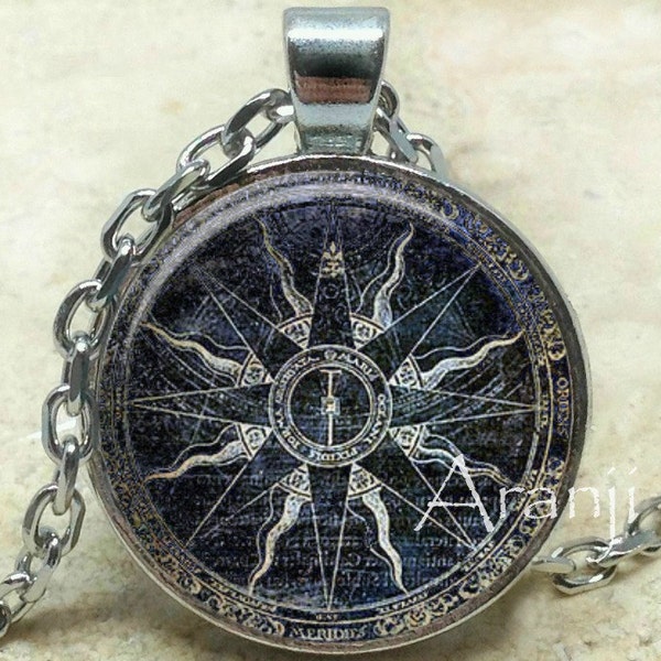 Ancient mariner's compass art pendant, compass necklace, compass jewelry, mariner's compass necklace, antique compass, Pendant #HG225P