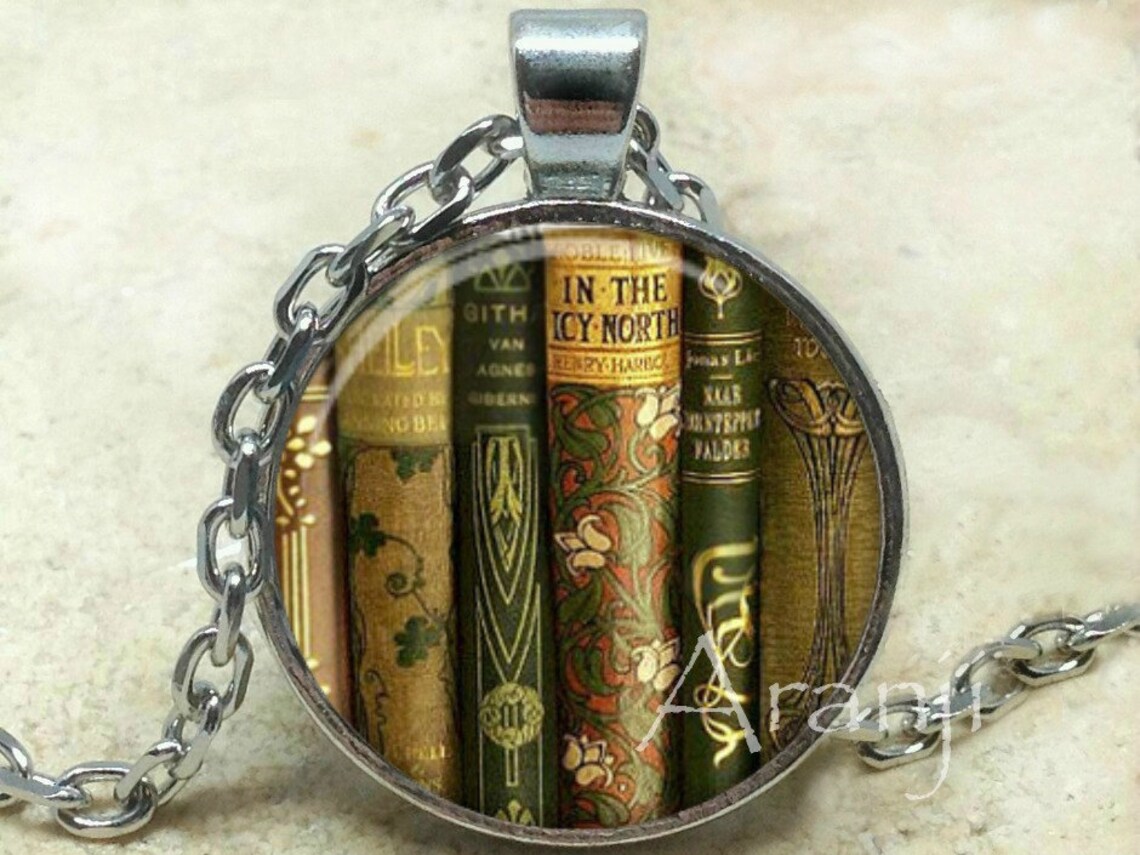 Book pendant book necklace book jewelry bookshelf necklace Etsy
