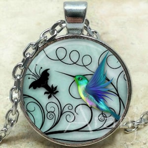 Hummingbird art pendant, hummingbird necklace, hummingbird jewelry, bird necklace, hummingbird, Pendant #AN104P