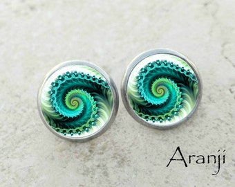 Blue fractal swirl stud earrings, fractal earrings, spiral earrings, spiral stud earrings, swirl earrings, blue post earrings PA193E