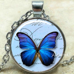 Blue butterfly, butterfly, butterfly pendant, butterfly jewelry, butterfly necklace, iridescent blue butterfly, Pendant #AN194P