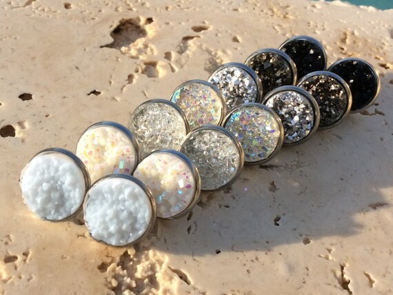 Choose your favorite neutral druzy earrings, druzy earrings, druzy stud earrings, druzy post earrings, white, silver, druzy, bridesmaid gift