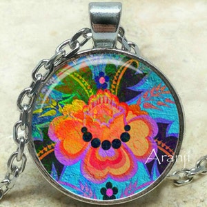 Flower art pendant, flower necklace, colorful flower pendant, rainbow flower art necklace, abstract rainbow flower, abstract Pendant #PL172P