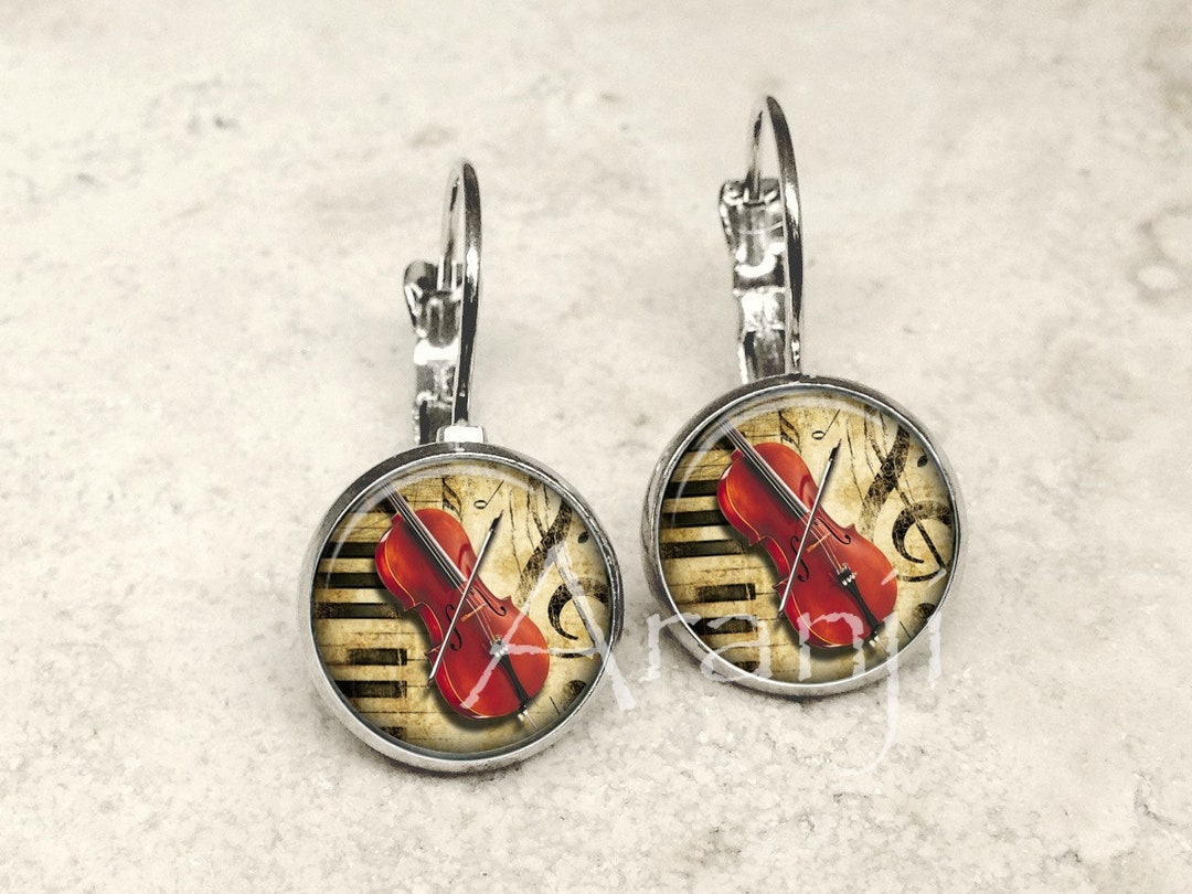 Glass Dome Cello Earrings, Cello Earrings, Cello Leverback Earrings