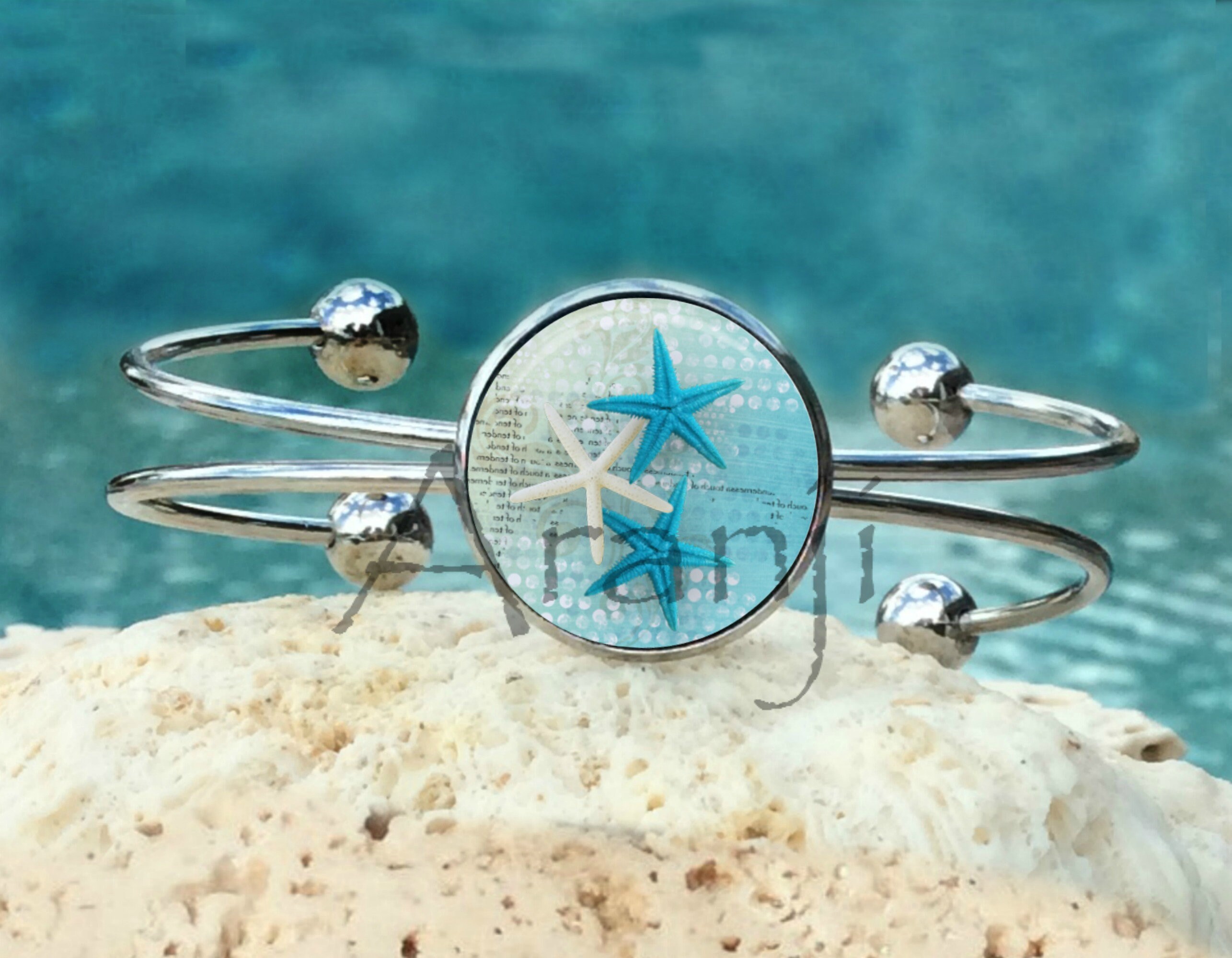 Gradient Blue-green Starfish Link Chain Bracelets