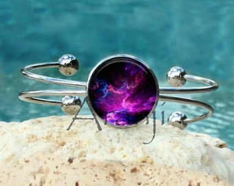 Purple nebula bracelet, purple nebula cuff bracelet, space bracelet, nebula bracelet, nebula bangle, cuff, nebula jewelry bracelet SP109B