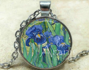 Vincent Van Gogh - Irises (close-up detail) art pendant, Van Gogh necklace, Van Gogh jewelry, Irises necklace, Iris pendant, Pendant #AR154P