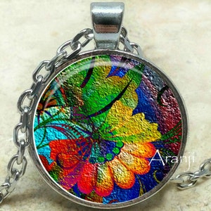 Floral art pendant, flower necklace, colorful flower pendant, rainbow flower art necklace, abstract rainbow flower, abstract Pendant #PL171P