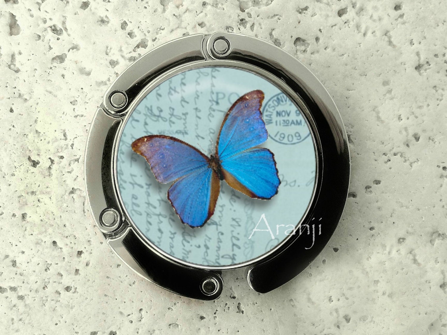 Iridescent Blue Butterfly Purse Hanger Tabletop Purse Hanger Etsy