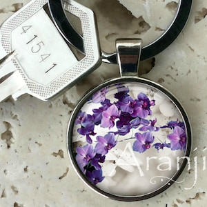 Purple orchid keychain, key chain, key ring, key fob, orchid keychain, purple flower key chain, keychain #PL127K