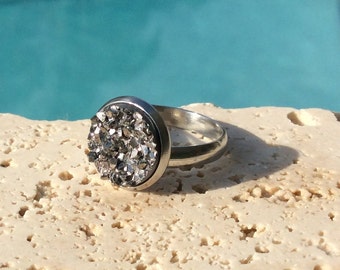 Gunmetal druzy ring, druzy ring, dark silver ring, druzy jewelry, ring, dark silver druzy ring, jewelry, adjustable silver ring, Ring #N06R
