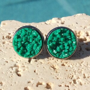 Irish Valley dark green druzy earrings, green druzy earrings, druzy stud earring, green stud earrings, druzy studs, bridesmaid, Earring#G07E