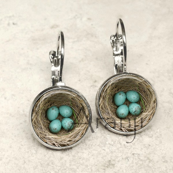 Bird's nest earrings, nest earrings, bird nest leverbacks, nest leverback earrings, Mom earrings, nest with eggs earrings, Earrings #AN233LB