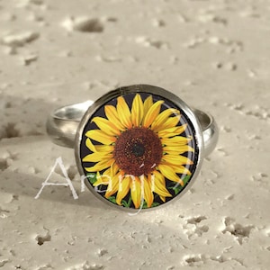 Anello girasole girasole regolabile anello in acciaio