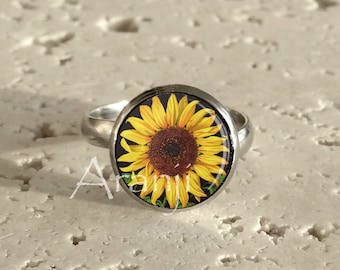 Sunflower ring, sunflower adjustable stainless steel ring, yellow ring, sunflower jewelry, flower ring, adjustable sunflower  Ring#PL133R