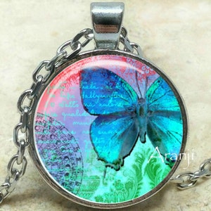 Blue butterfly pendant, butterfly necklace, butterfly jewelry, blue butterfly jewelry, blue butterfly necklace, Pendant #AN102P