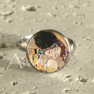 Klimt The Kiss ring, The Kiss adjustable stainless steel ring, fine art ring, Klimt jewelry, adjustable Klimt The Kiss ring, Ring#AR148R