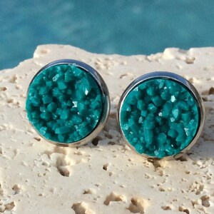 Bluegrass dark green druzy earrings, green druzy earrings, druzy stud earring, green, druzy studs, bridesmaid, Earring#G08E