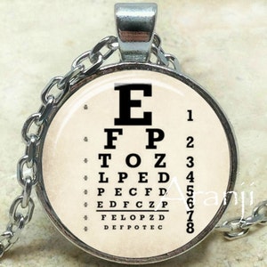 Vintage eye chart art pendant, eye chart necklace, Snellen chart necklace, eye chart, vision test pendant, ophthalmology Pendant #HG183P