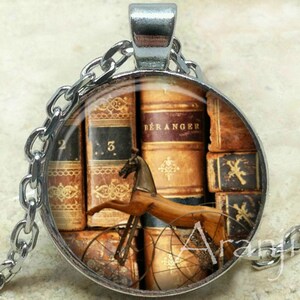 Antique bookshelf pendant, book necklace, book jewelry, books, library necklace, library pendant, bookshelf necklace, Pendant #HG239P