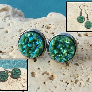 Spring Cactus iridescent green druzy stud, post, hook, leverback, drop earring, green druzy earring, earring, green bridesmaid, Earring#G04E
