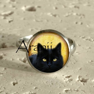 Black kitten ring, black cat adjustable stainless steel ring, art ring, cat jewelry, cat ring, adjustable cat ring Ring#AN117R