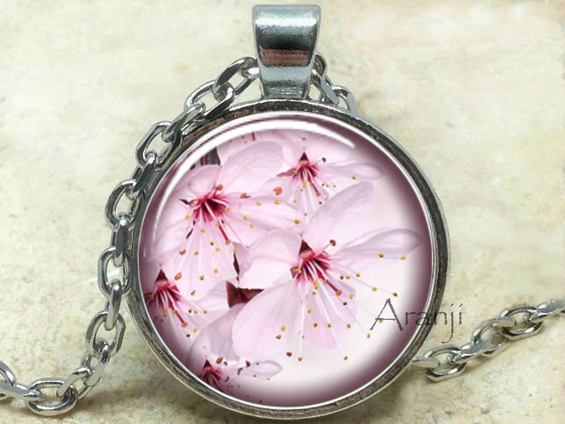 Pink cherry blossom pendant, sakura pendant, pink cherry blossom necklace, pink sakura pendant, sakura, Pendant PL145P image 1