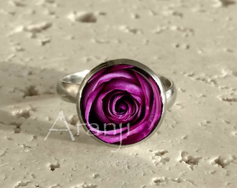 Purple rose ring, purple flower adjustable ring, flower jewelry, mom gift, adjustable purple rose ring, purple rose, Ring#PL103R