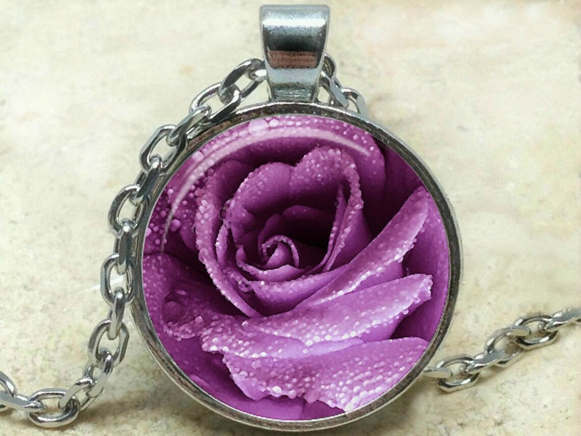 Purple rose necklace purple rose pendant rose necklace rose | Etsy