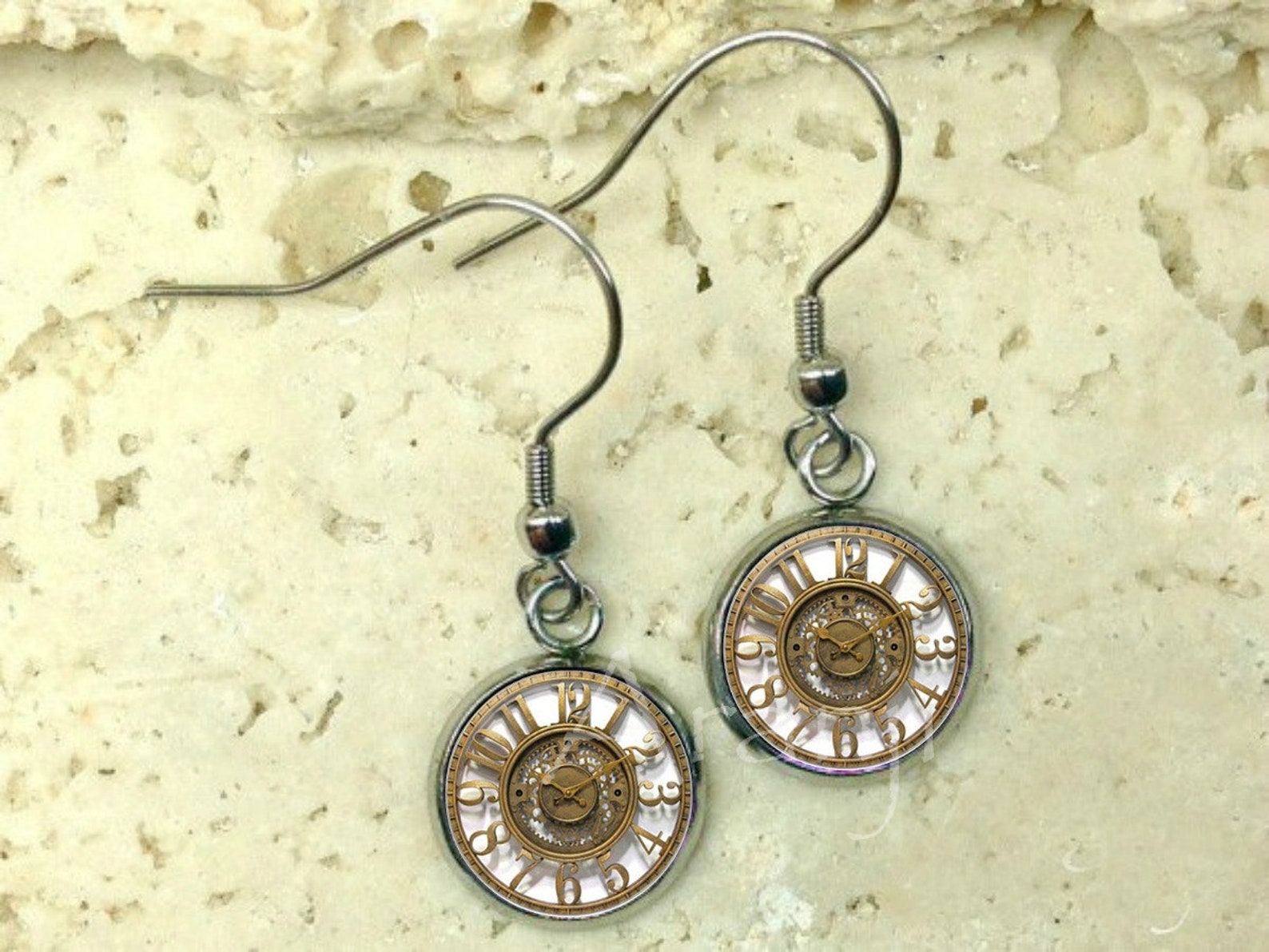 Glass dome clock earrings vintage clock earrings clock Etsy
