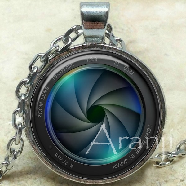 Camera lens art pendant, camera necklace, camera jewelry, photographer necklace, photography pendant, camera lens, Pendant#HG101P