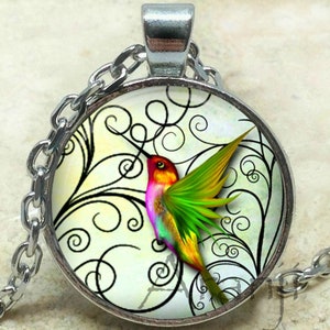 Hummingbird art pendant, hummingbird necklace, hummingbird jewelry, bird necklace, hummingbird, Pendant #AN133P
