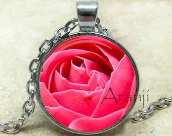 Pink rose necklace, pink rose pendant, rose necklace bright pink rose, pink, rose pendant, mom gift, pink flower, pendant #PL203P