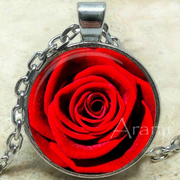 Red rose necklace, red rose pendant, rose necklace, red rose pendant, mom pendant, mom gift, red flower, pendant #PL104P