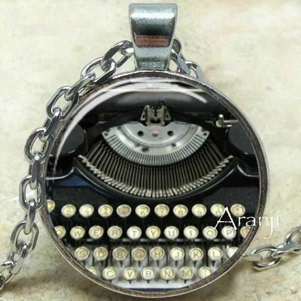 Typewriter art pendant, typewriter necklace, typewriter jewelry, writer necklace, Pendant#HG138P