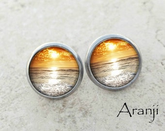 Glass dome sunset earrings, sunset earrings, sunset stud earrings, ocean stud earrings, sea earrings SP110E