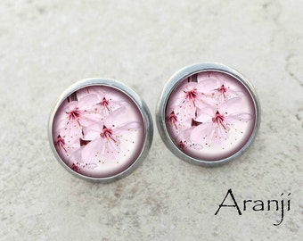 Cherry blossom earrings, cherry blossom stud earrings, pink flower earrings, sakura earrings, cherry blossom jewelry, sakura jewelry PL145E