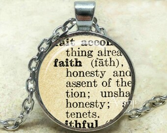 Faith art pendant, faith necklace, faith jewelry, inspirational pendant, dictionary necklace, dictionary, Pendant #PA115P