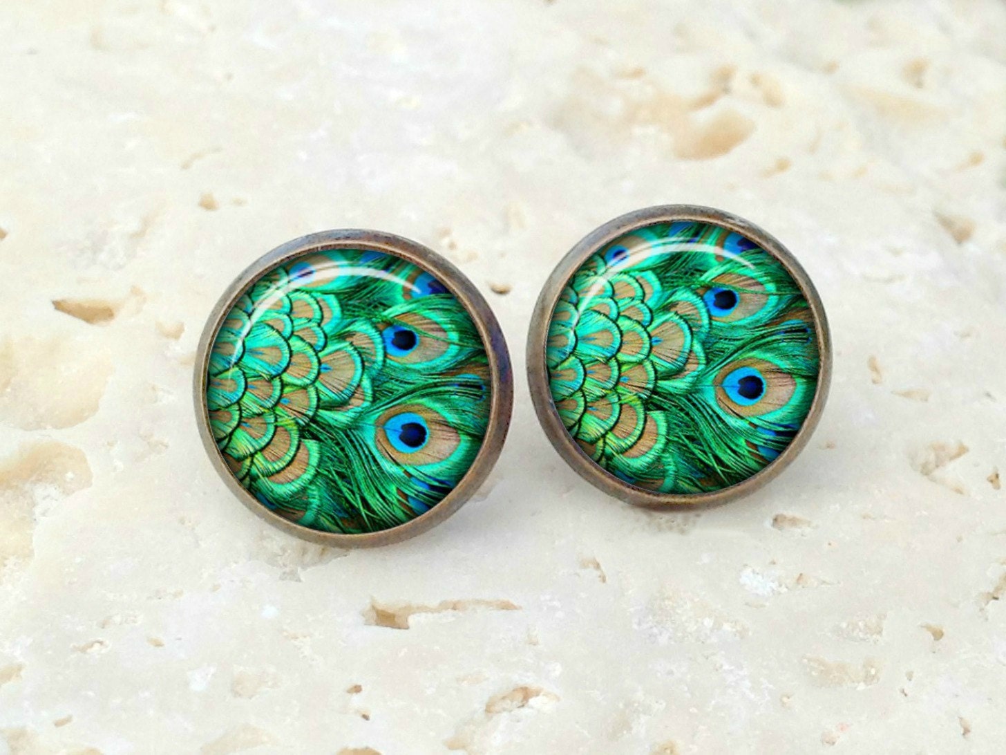 Peacock Earrings Peacock Jewelry Peacock Stud Earrings - Etsy