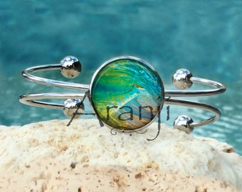Wave art cuff bracelet, ocean bracelet, gift for surfer, wave bracelet, ocean bangle, wave jewelry, ocean jewelry, SP114B